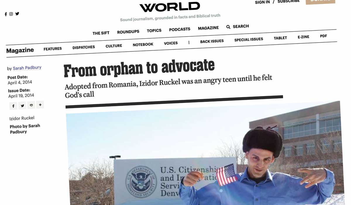World Magazine article about Izidor