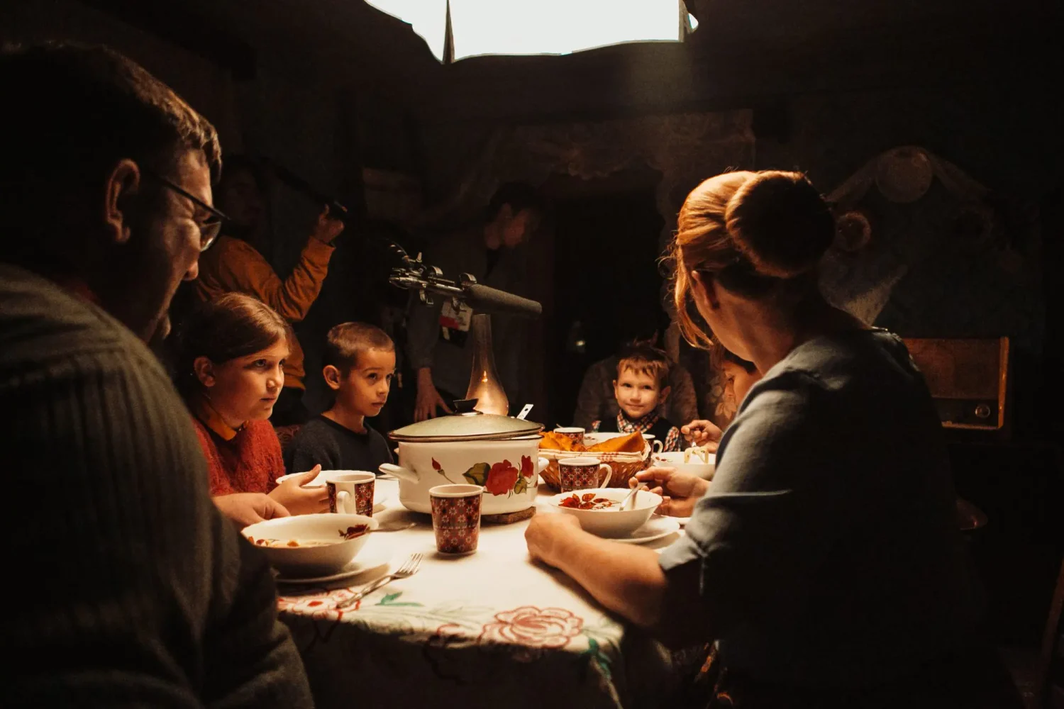 Filming of dinner table scene at Onisa's house